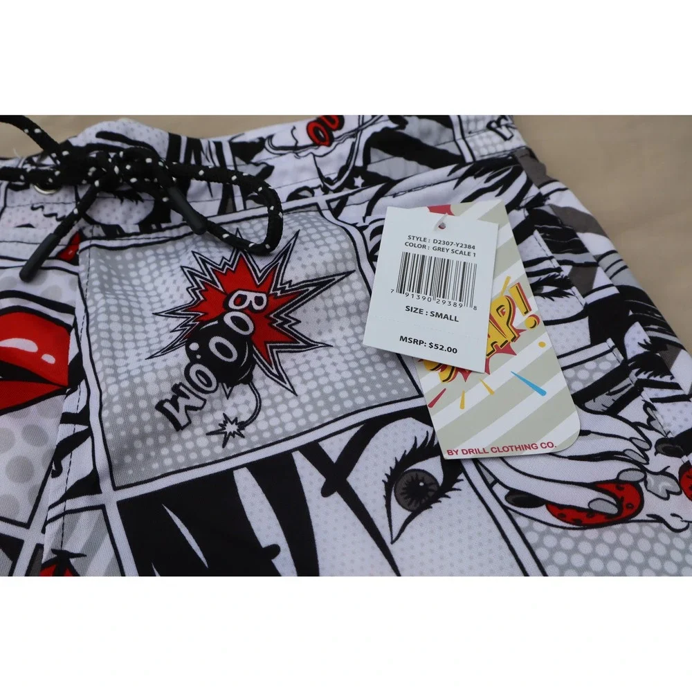 Oh Snap! By Drill Clothing Co Mens Pop Art Comic Swim Trunks Red Lips Small NEW